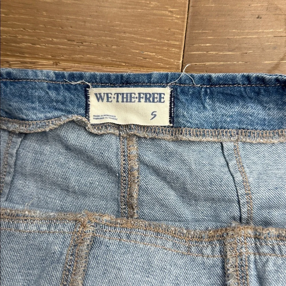 We The Free Free People Denim Tie Front Ruffle Sleeve Wide Leg Jumpsuit Size S - Picture 6 of 6